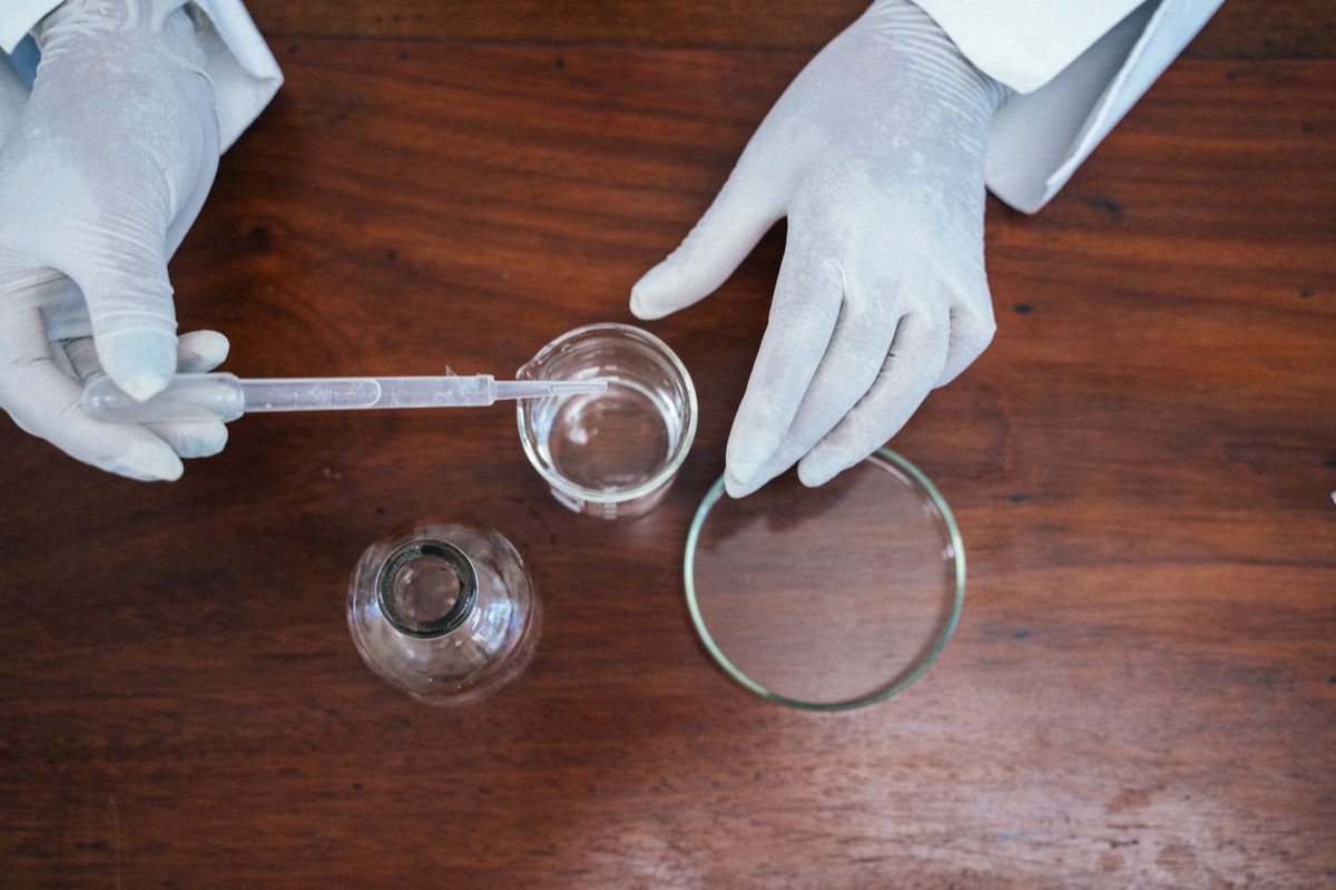 Soil pH test kit with magnolia flower in background
