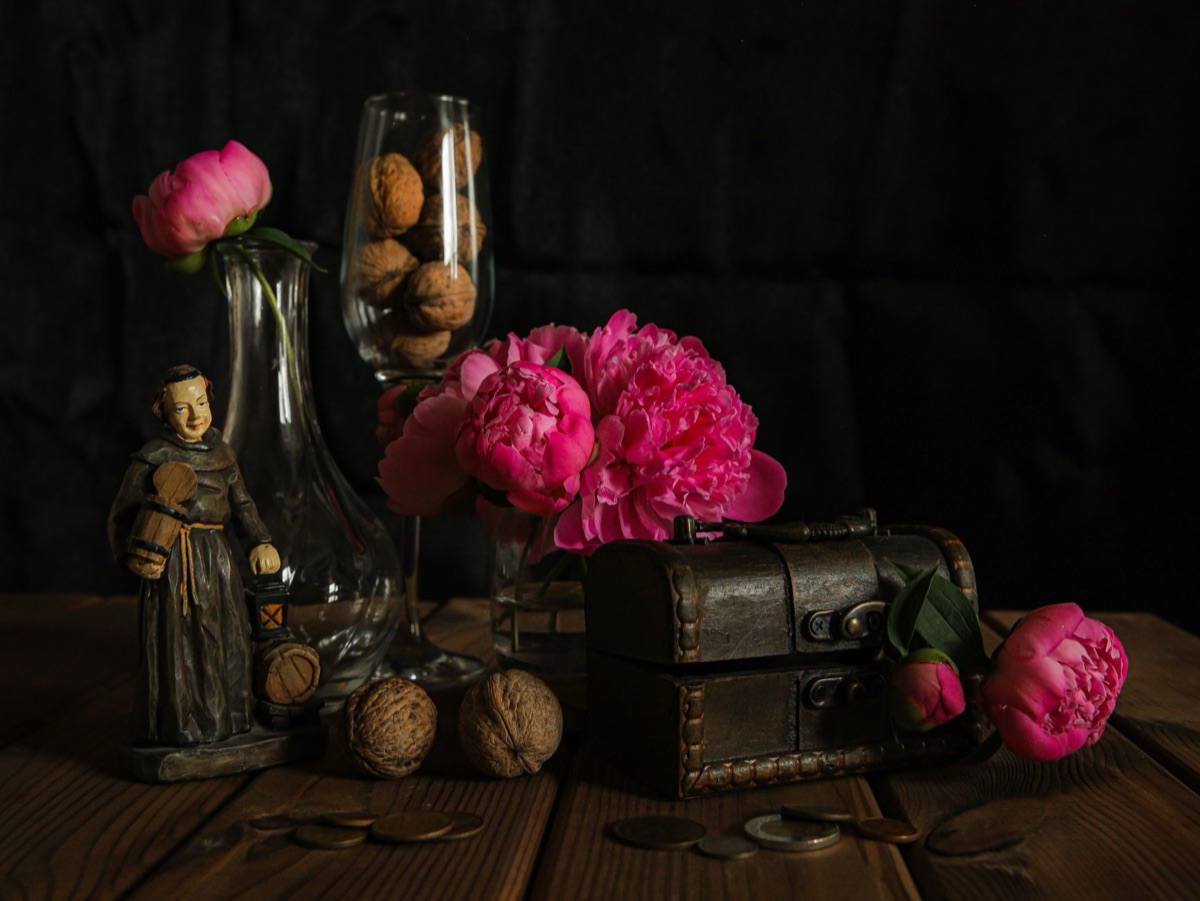 peonies in traditional Korean arrangement